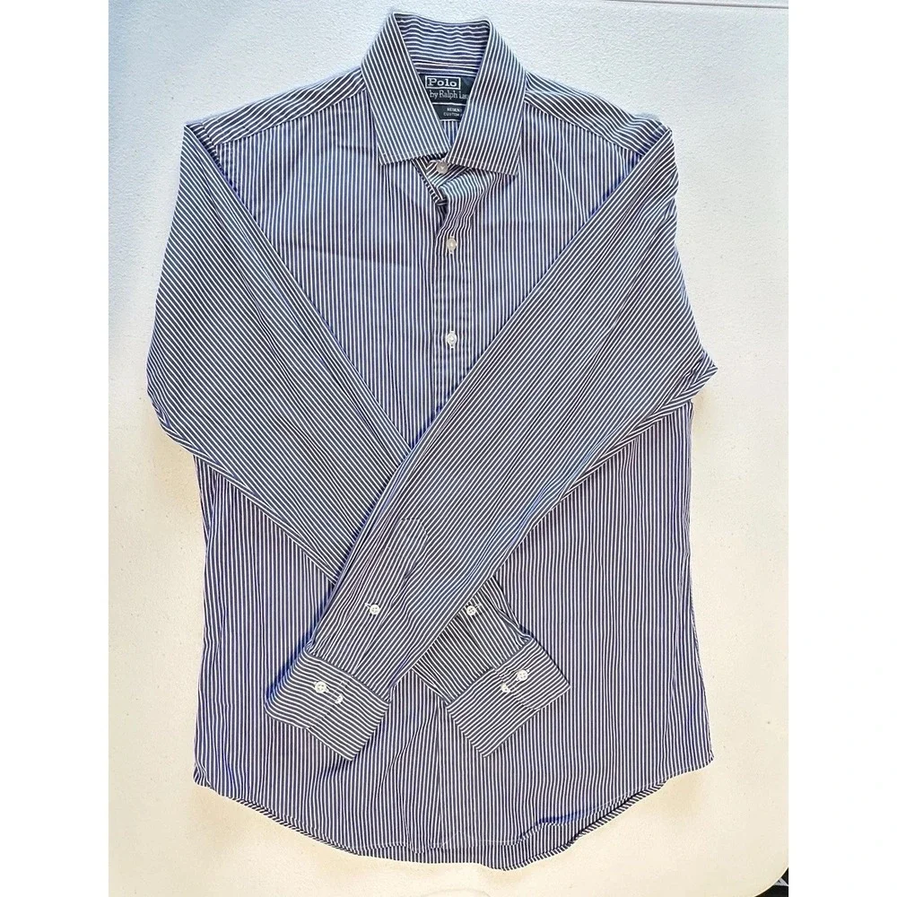 Polo‎ Ralph Lauren Regent Custom Fit Blue Pin Stripe Shirt 15 34-35  100% Cotton